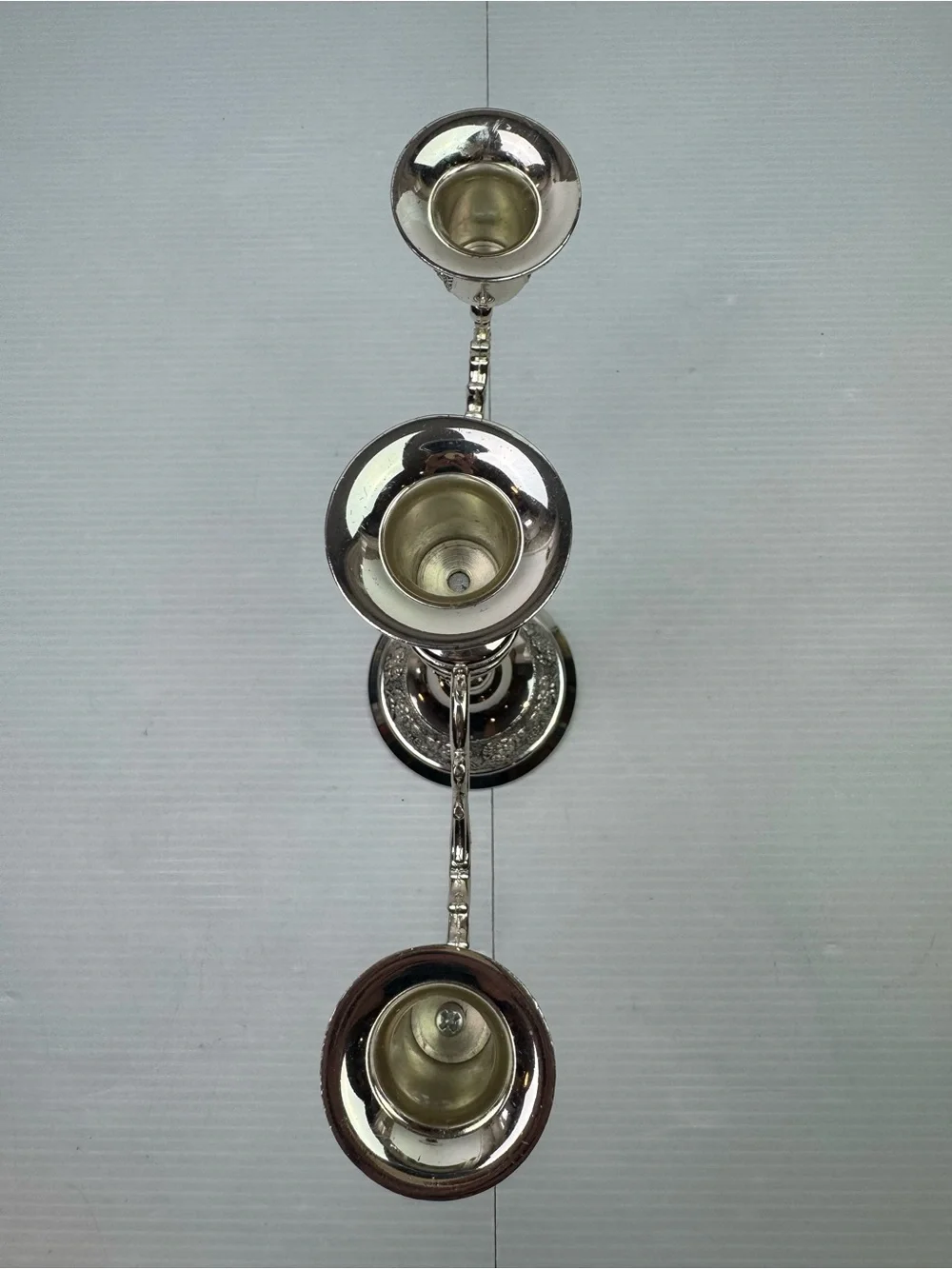 Vintage 3-Light Candelabra Silver Tone Metal Floral Embossed 7.5” Tall Ornate Ca